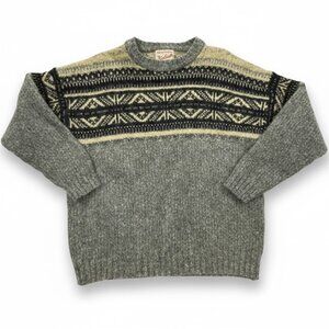 Woolrich Gray Fair Isle Wool Knit Ski Sweater Men's Large